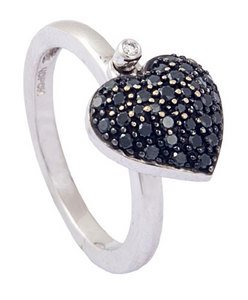 Кольцо "Сердце" с чёрными бриллиантами
