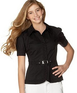 GUESS? Short-Sleeved Ester Belted Blouse