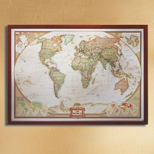 Framed World Political Map (Earth-toned)