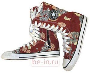 Кеды Converse высокие красные с драконами