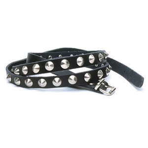 Black Leather Wristband 1 Row Conical