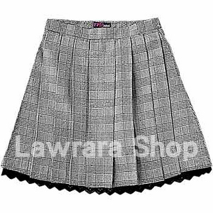 Fancy Pocket School Girl Pleated Skirt in Grey with lace