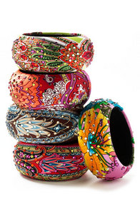 Cara Accessories Silk Wrapped Paisley Bangle