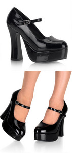 Black Mary Jane Chunky Platform High Heel Shoes