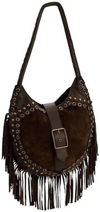 Scully® fringe and grommet suede bag