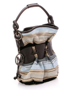 TWEED CANVAS & LEATHER TRIM LARGE SHOULDER BAG WITH SNAP ENCLOSURE by Missoni