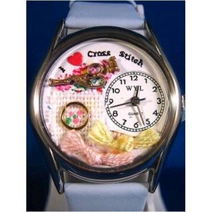 Whimsical Watches Unisex Cross Stitch Silver Watch