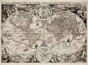 Старинная карта мира на стенку (двуполушарная)