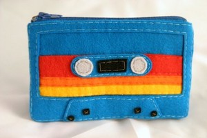 Wool Felt Mix Tape Pouch - Royal Blue with Red, Orange, and Yellow Stripes