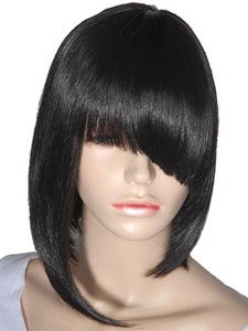 C213 black medium layer straight bangs wig Free Ship