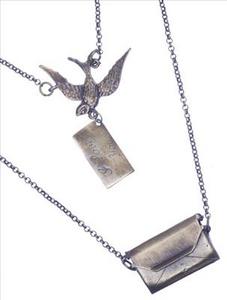 Bird Sparrow I Love You Letter Bronze Brass Necklace