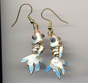 Blue Gold Fish Earrings