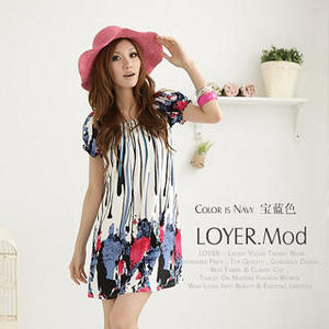 Puff-Sleeve Print Dress