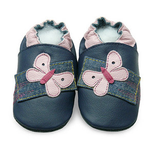 Navy / Butterfly Soft Soled Leather Baby Shoes