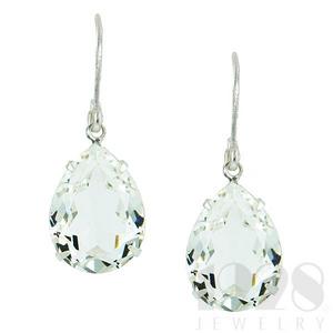 Silver Tone Clear Crystal Large Teardrop Earrings