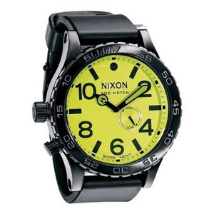 Nixon Men's 51-30 PU Analog Watch in All Black / Lime