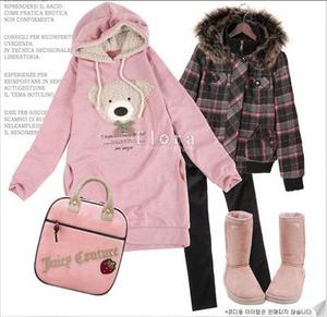 Hoodie Jacket with Bear print Pink