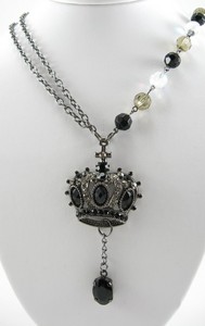 Mourning Belle - BREATHTAKING GOTHIC LOLITA NECKLACE with JET BLACK SWAROVSKI CRYSTAL ACCENTED CROWN PENDANT and UNIQUE BEADED C