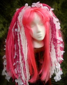 STRAWBERRY POCKY Pink and White Cyber Goth Hairfall Wig