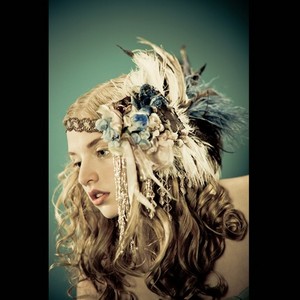LUXE Headband with Vintage Beading, Multiple Feathers and Appliques