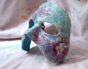 Blue and Cream Floral Collage With Lace Plaster Mask -- Austrian Decadence
