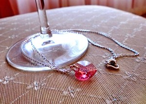 Heart 2 Heart Necklace in Watermelon- Swarovski Crystal on Sterling Silver-