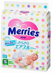 Подгузники Merries Мериес 4-8 кг. 80-88 шт.