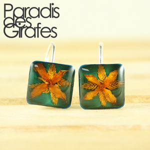 Silver Square Dried Flower Earrings