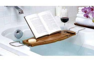 подставка для ванной - Bamboo Bathtub Caddy with Bookstand and Wine Glass Holder