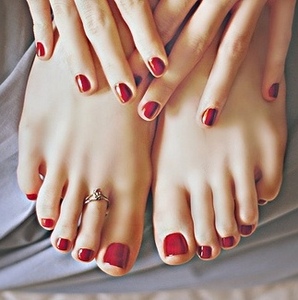 Red nail polish pedi