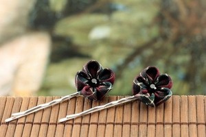 Deep Plaid - Kanzashi Flower Bobby Pins