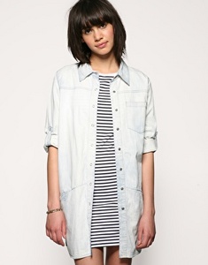 Vila Oversized Bleach Denim Shirt