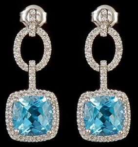 Topaz and diamonds set (earrings and Y-necklace, white gold)