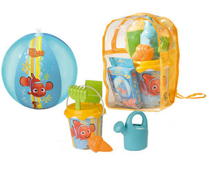 Пляжный рюкзачок Nemo: набор для игр с водой и песком с лейкой, надувной мяч (Smoby, 63859)