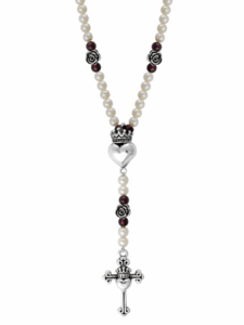 ROSARY W/ NATURAL PEARLS, GARNET BEADS W/ SILVER   Q56-5058