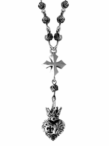 ROSARY W/ 3D MB CROSS & DAY OF THE DEAD CROWNED HEART  K56-5039