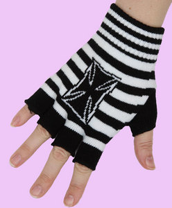 black-white Iron Cross fingerless gloves