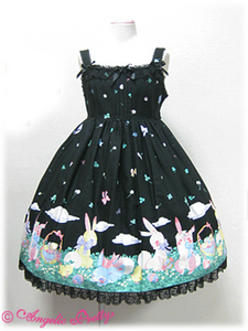 Happy Garden High waist Jumper skirt(Black) Angelic Pretty