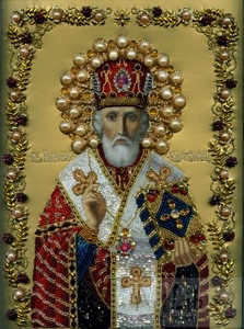 икона вышитая бисером св. Николая Чудотворца