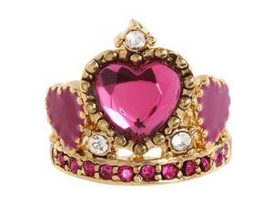 Betsey Johnson - Varsity Crush Crown Ring (Pink Multi/Antique Gold) - Jewelry