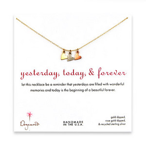 Gold dipped yesterday, today, forever necklace with mixed metal sideways hearts