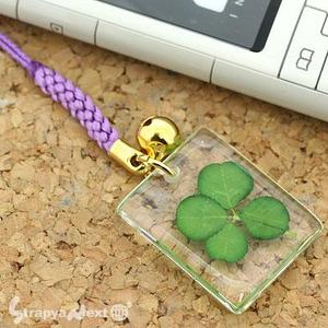 Four-Leaf Clover Omamori  Netsuke Cell Phone Strap