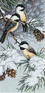 Chickadees And Pinecones From Sunset