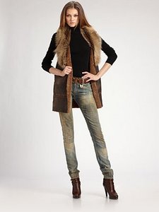 Fur-Trimmed Suede Vest