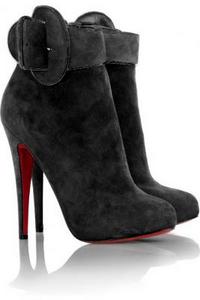 Christian Louboutin Suede Trottinette Buckle Ankle Boots Black