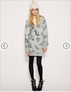 asos bird print jersey sweat dress