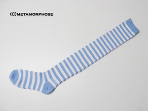 Striped Over Knee High Socks (Light Blue/White)