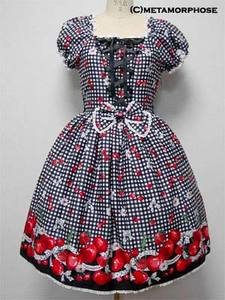 Gingham Cherry Short Sleeve Dress (Black)
