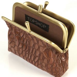 Tan Mock Croc Double Clasp Purse