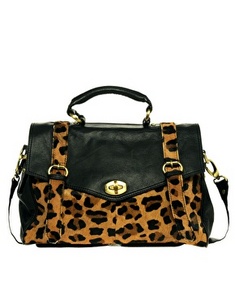 ASOS PREMIUM Leather Bag With Leopard Print Trim